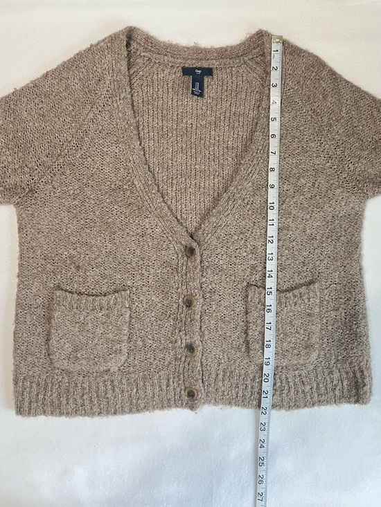 GAP Taupe Brown Cropped Knit Cardigan V-Neck Button Up Wool Blend Size Medium - Picture 10 of 11